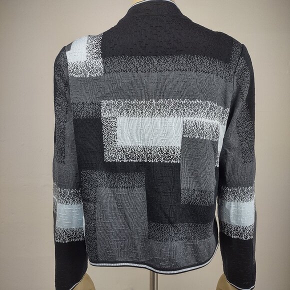 Ming Wang black blue gray color block single clasp cardigan jacket womens Medium - Picture 5 of 7